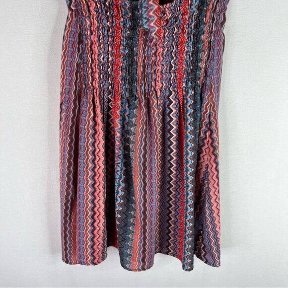 Earthbound Knee Length Dress Women’s Pink Blue Chevron V Neck Open Back Boho M - Picture 10 of 13